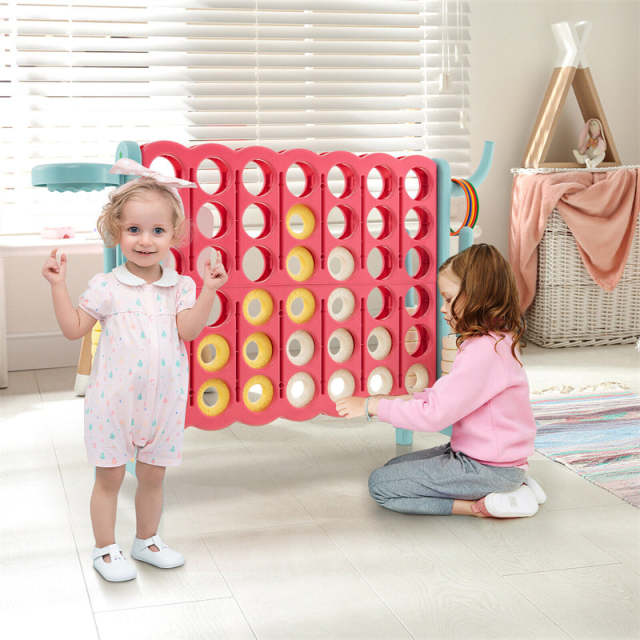 Giant 4-in-A-Row Game Set with 42 Jumbo Rings, Basketball Hoop, Quick-Release Slider, 2.5FT Indoor/Outdoor Connect Game for Kids & Adults