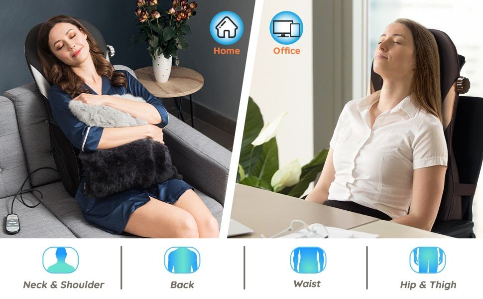 Shiatsu Back MassagerHeight Adjustment Massage Seat Cushion Massage Chair Pad with Heat, Kneading, Rolling & 8 Flexible Nodes