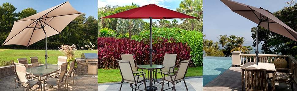 9FT Patio Umbrella Auto Tilt Market Umbrella with Crank & 8 Sturdy Steel Ribs, Outdoor Table Umbrella for Garden Yard Beach Deck