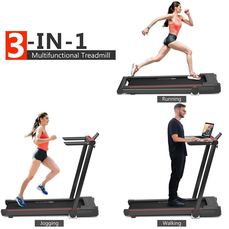 2.25HP 3-in-1 Folding Treadmill with LCD Display Large Desk Bluetooth Speakers