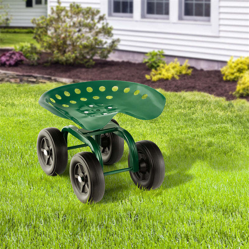 Heavy Duty Garden Cart with 360° Swivel Seat & Wheels, Height Adjustable Rolling Gardening Seat Utility Stool Cart Garden Scooter for Planting