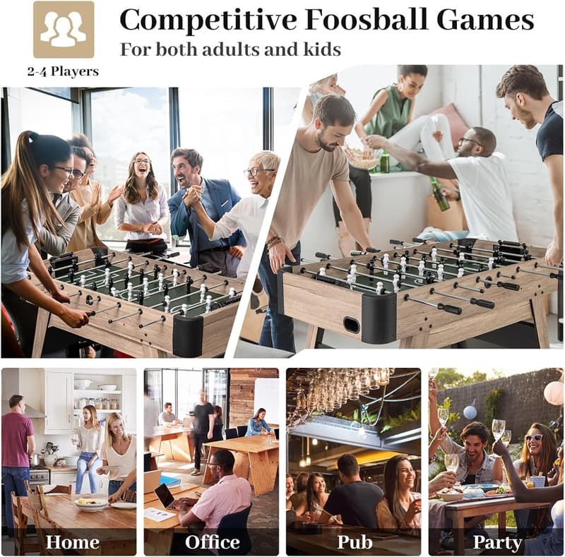 54" Foosball Table for Adults, Competition Full-Size Arcade Soccer Game Table with 2 Balls, 26 Players & Adjustable Leg Levelers