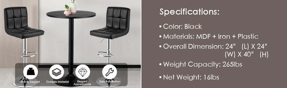 24" Round Bistro Pub Table Modern Bar Height Cocktail Table with Metal Base