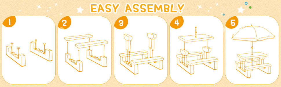 Portable Kids Picnic Table Bench Set Indoor & Outdoor Table Chair Set with Removable Umbrella