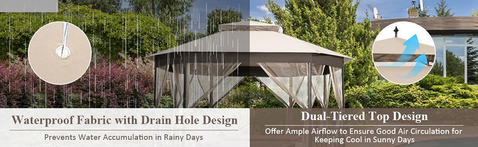 10’ x 12’ Heavy Duty Double Roof Octagonal Patio Gazebo Canopy with Netting Sidewalls
