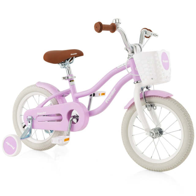 14" Kids Bike, Toddler Bicycle Girls Boys Bike for 3-8 Years Old with Training Wheels Adjustable Seat Removable Basket
