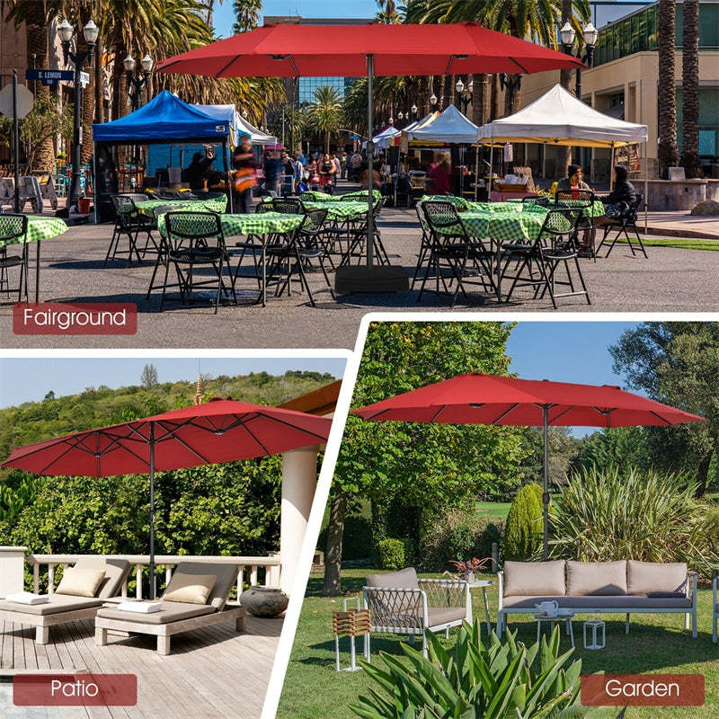 15FT Double-Sided Patio Umbrella Twin Outdoor Market Umbrella with 12-Rib Structure