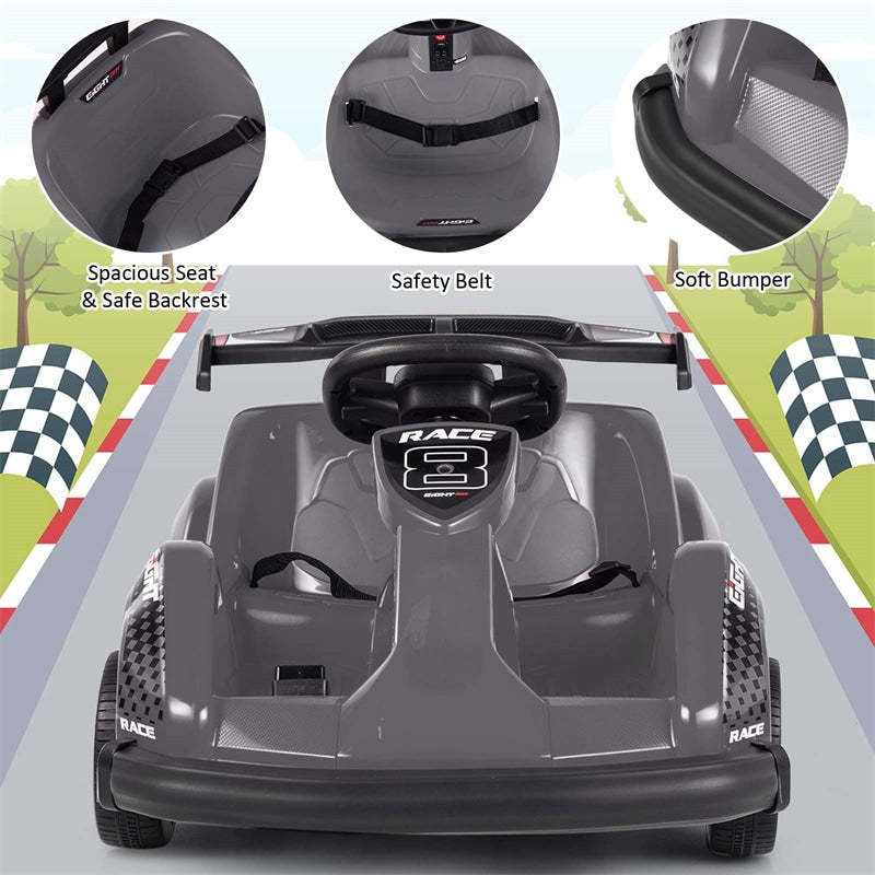 6V Kids Racer Go Kart, Electric Go Kart with Remote Control, 4 Wheels, Safety Belt, Music & USB Port, Battery Powered Ride-On Toy for Ages 3-8