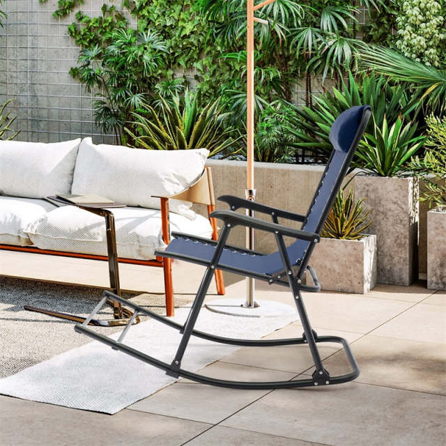2PCS Folding Zero Gravity Rocking Chairs, High Back Outdoor Camping Rockers with Pillows, Armrests & Footrests, Portable Patio Lawn Chairs