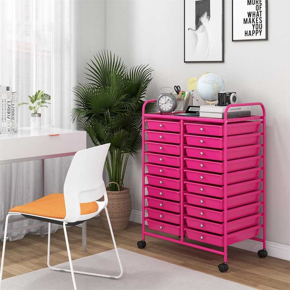 Storage Drawer Cart, 20-Drawer Rolling Cart Organizer with Lockable Wheels, Mobile Utility Cart for Office School Art Craft Supplies