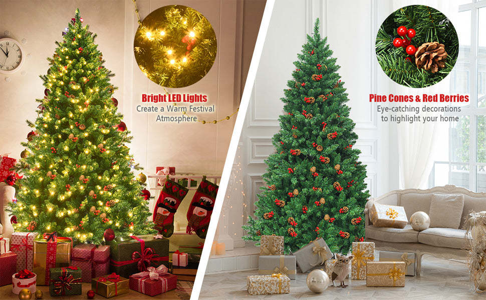 4.5FT Pre-Lit Hinged Christmas Tree with 300 LED Lights and Metal Stand