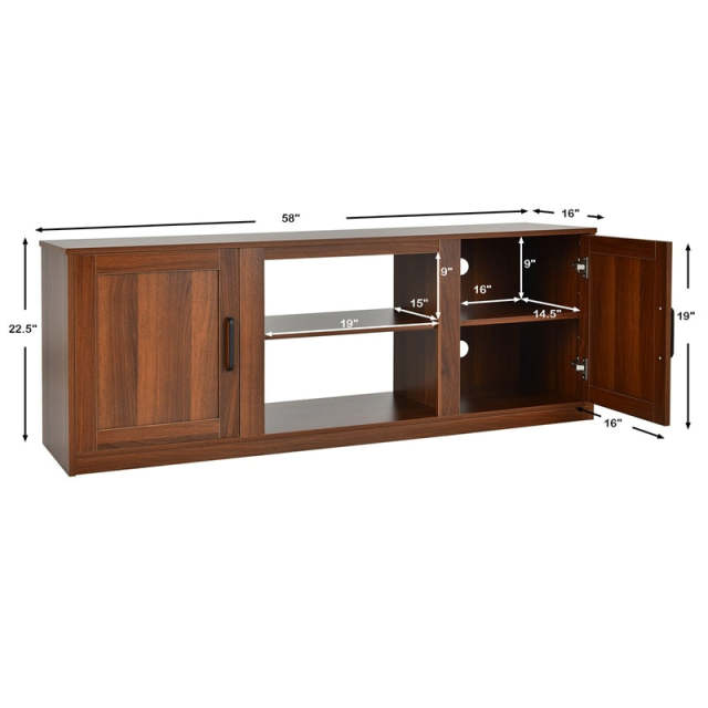 58'' Fireplace TV Stand for TVs up to 65", Wood Entertainment Center Media Console with Double Doors, Storage Cabinets & Adjustable Shelves