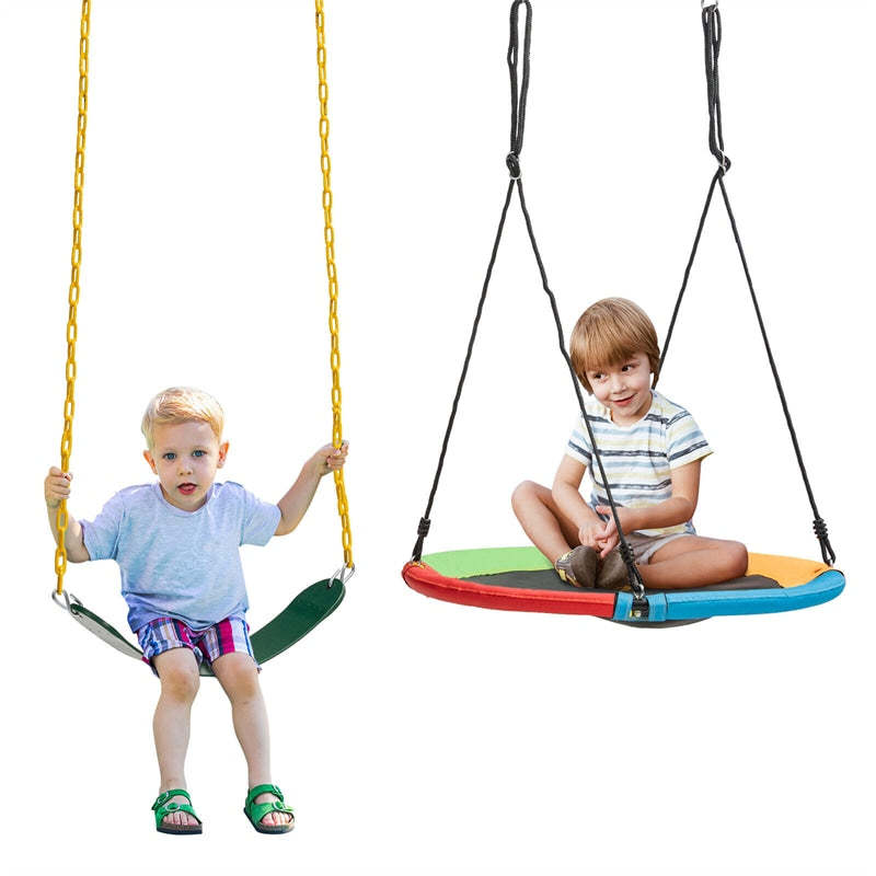 660lbs Heavy Duty Metal A-Frame Swing Set Extra Large Swing Stand with 2 Saucer Swings, Ground Stakes, Adjustable Ropes for Indoor Outdoor