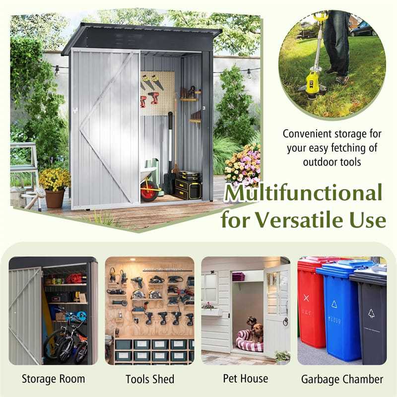 5x3FT Outdoor Storage Shed, Galvanized Steel Garden Tool House with Sloped Roof & Lockable Door, Weatherproof for Patio, Backyard, Trash Can Storage