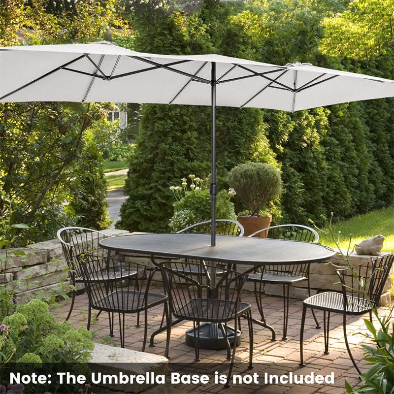 15FT Double-Sided Patio Umbrella with Crank Handle, Vented Top, 10-Rib Metal Frame, Large Twin Market Umbrella for Poolside, Deck, Lawn, Garden