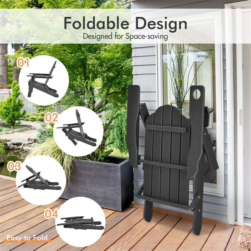 HDPE Folding Adirondack Chair, Outdoor Fire Pit Chair with Cup Holder, Weather Resistant Patio Lounge Chair for Backyard, Garden, Poolside