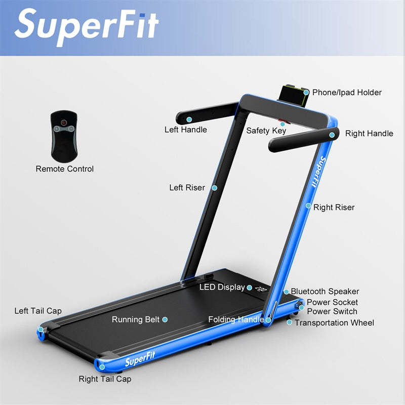 2-in-1 Folding Treadmill, 2.25HP Under Desk Treadmill with LED Display, APP & Remote Control, No Installation, Walking Jogging Machine for Home