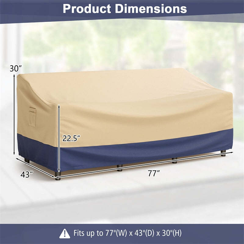 3-Seater Outdoor Couch Cover Waterproof Deep Sofa Cover with Padded Handle & Air Vent, 77" x 43" Patio Furniture Cover