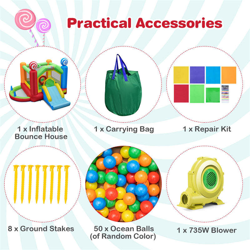 Inflatable Bounce House Candy Land Theme Kids Giant Jumping Bouncy Castle with 735w Air Blower