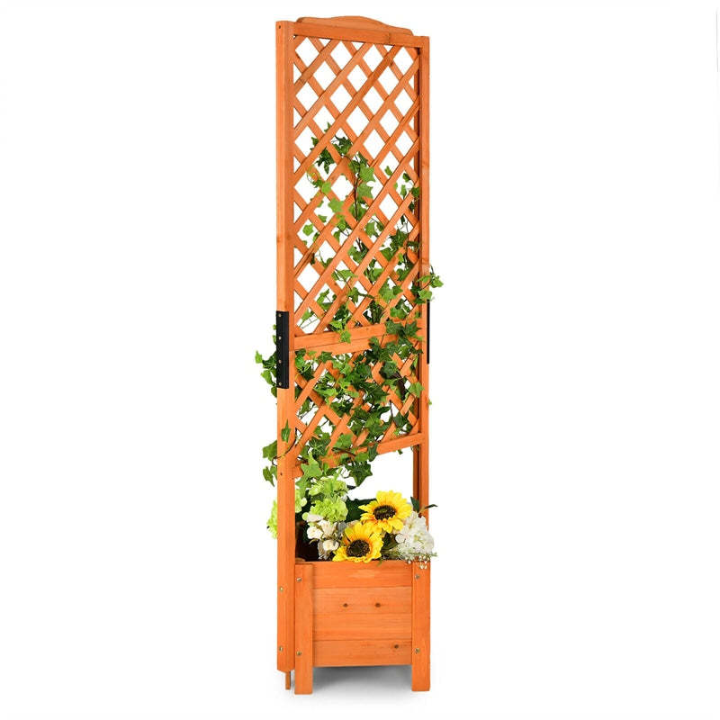 Wooden Raised Garden Bed, 71” High Outdoor Planter Box with Trellis for Plant Flower Climbing Pot Hanging