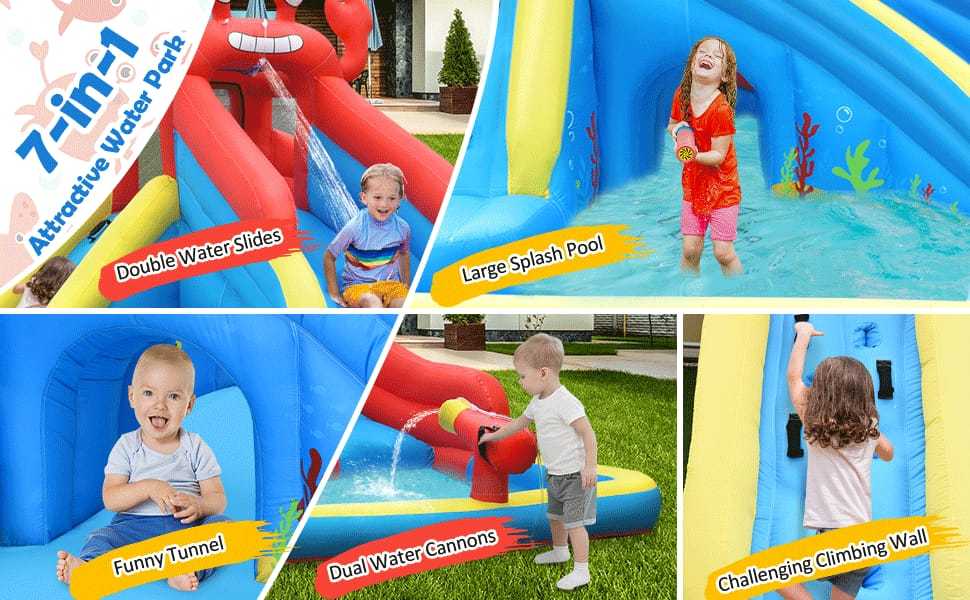 Inflatable Water Slide, Crab Theme Bounce House Water Park with 950W Blower, Splash Pool, Dual Slide for Racing/Hide & Seek Cave, Kids Backyard Party