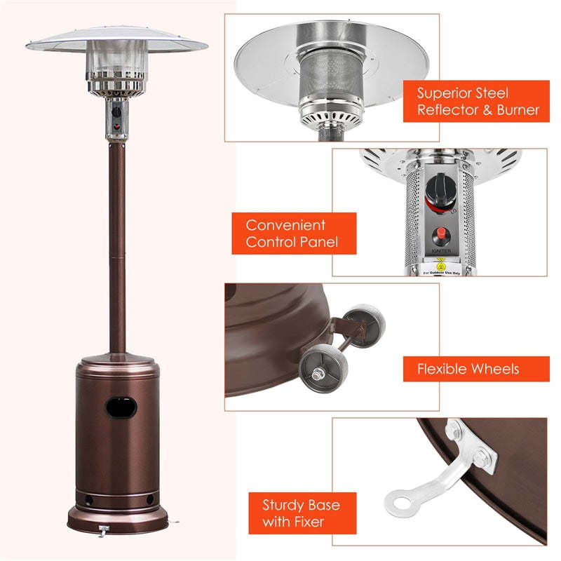 50,000 BTU Propane Patio Heater, Standing Outdoor LP Gas Heater with Wheels, Stainless Steel Burner & Tip-Over Protection for Garden Backyard
