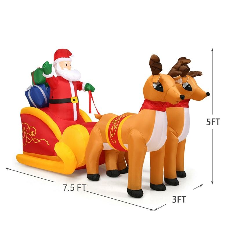 7.5FT Christmas Inflatable LED Lighted Santa Claus on Sleigh with Reindeers & Gift Boxes, Blow up Lighted Outdoor Yard Decoration