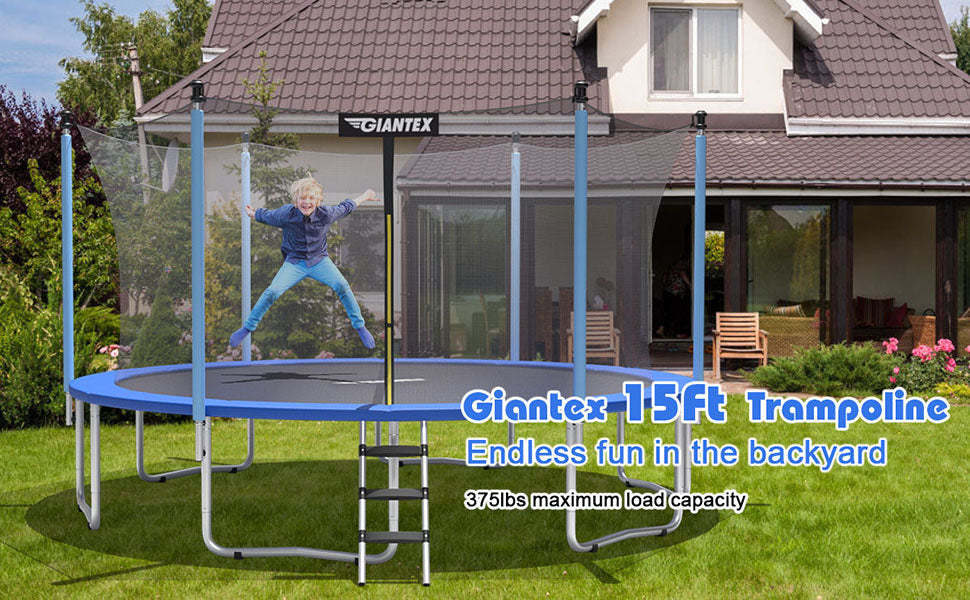 15 Ft Outdoor Trampoline Combo with Safety Enclosure Net and Ladder