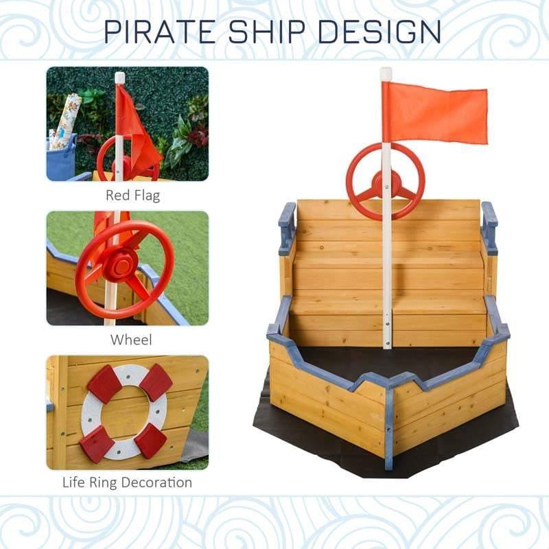 Wooden Pirate Boat Sandbox for Kids