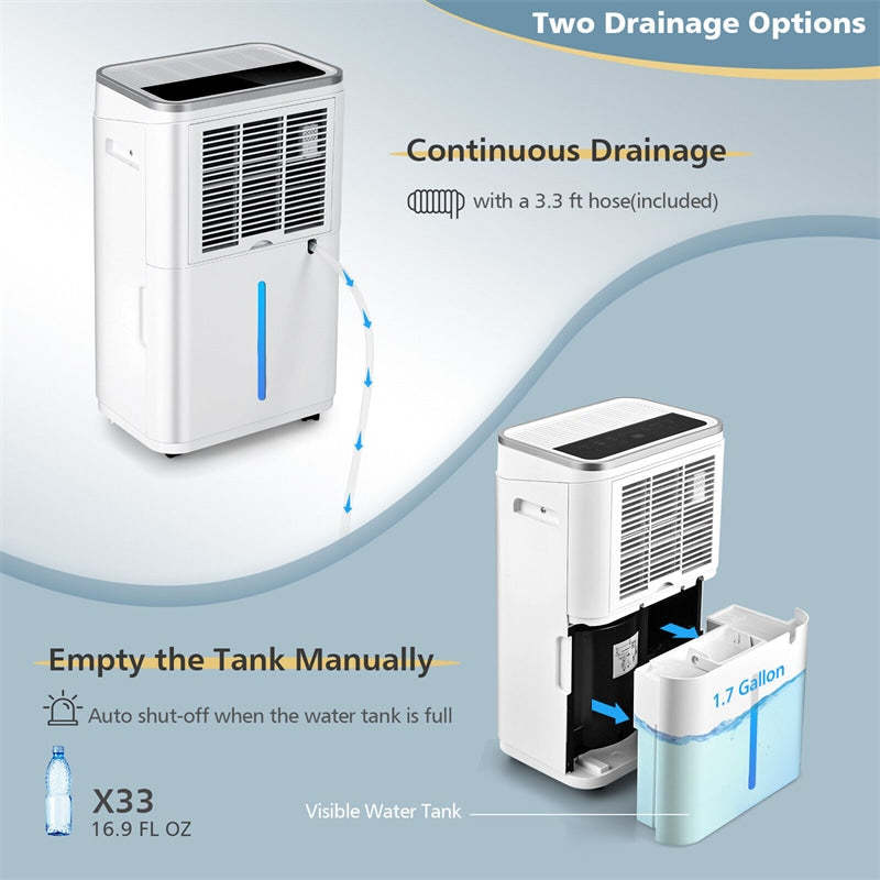 4000 Sq. Ft 60-Pint Portable Dehumidifier for Home & Basements with 3-Color Digital Display & Auto Manual Drainage