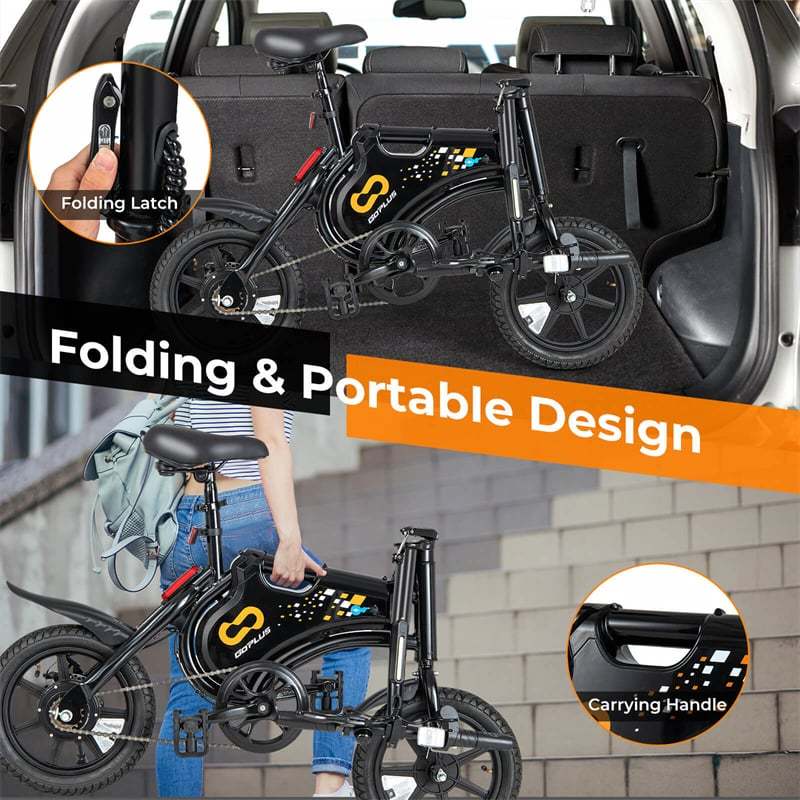 Electric Bike for Adults 14” Folding Electric Bicycle 350W Motor Mini E-Bike with Adjustable Saddle Height & Cruise Control for Short Commute