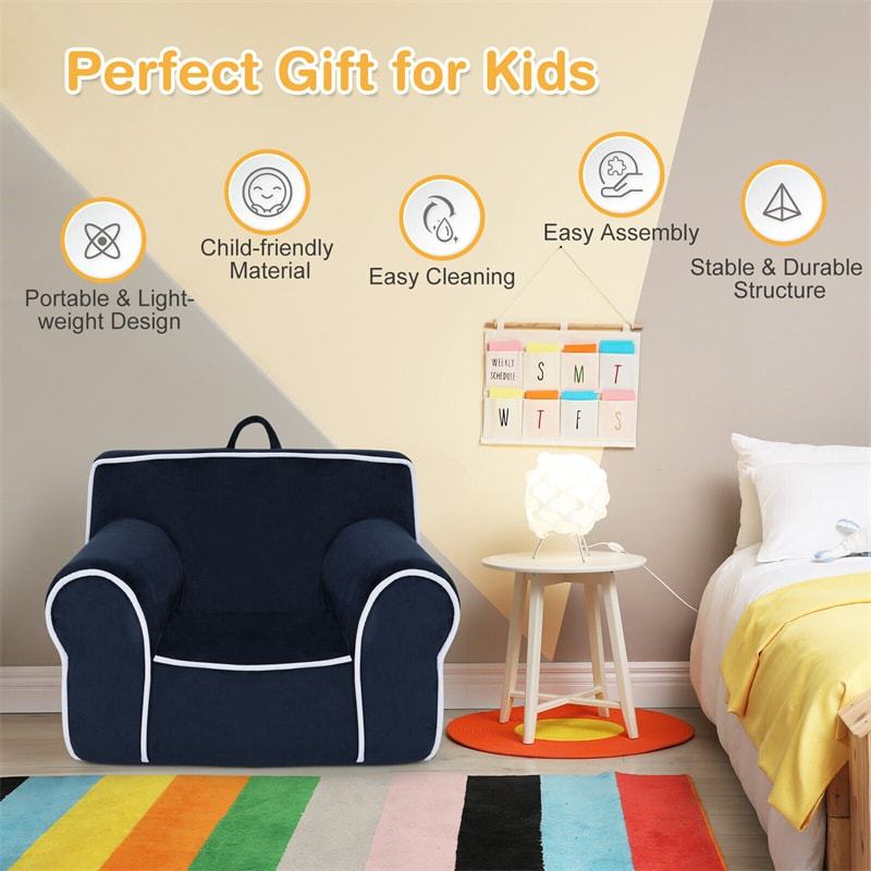 Kids Couch, Toddler Soft Sofa with Removable Washable Velvet Surface for Play Room, Nursery, Preschool, Foam Filled Armchair for 0-5 Boys & Girls