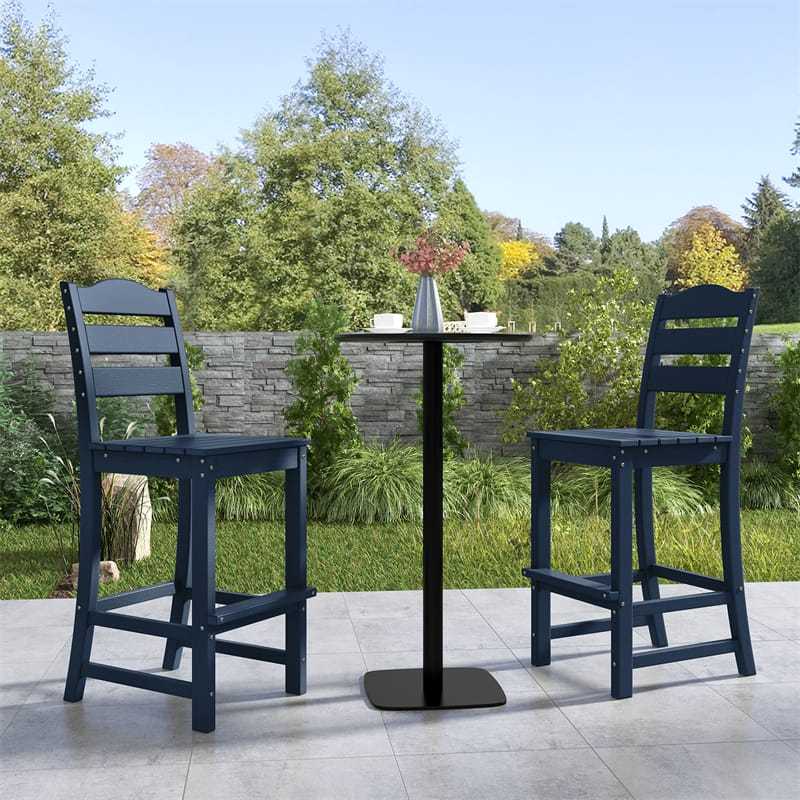 Outdoor HDPE Bar Stool, 30" Tall All Weather Patio Bar Chair with Backrest & Footrest for Garden, Backyard, Easy Maintenance