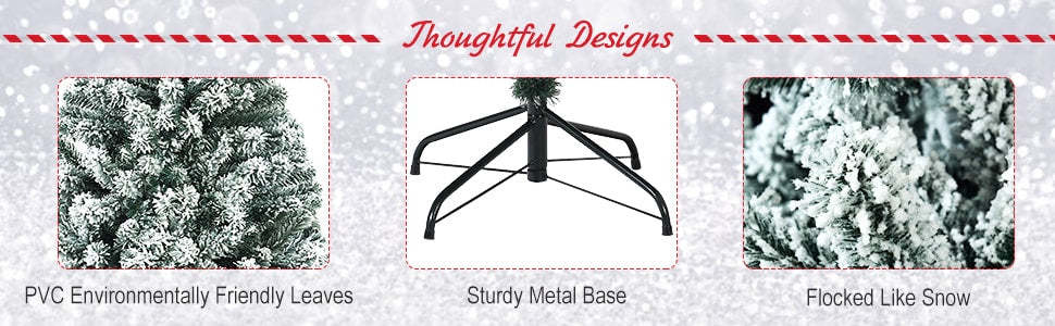 9FT Unlit Snow Flocked Wrapped Artificial Christmas Tree with 1498 PVC Branch Tips