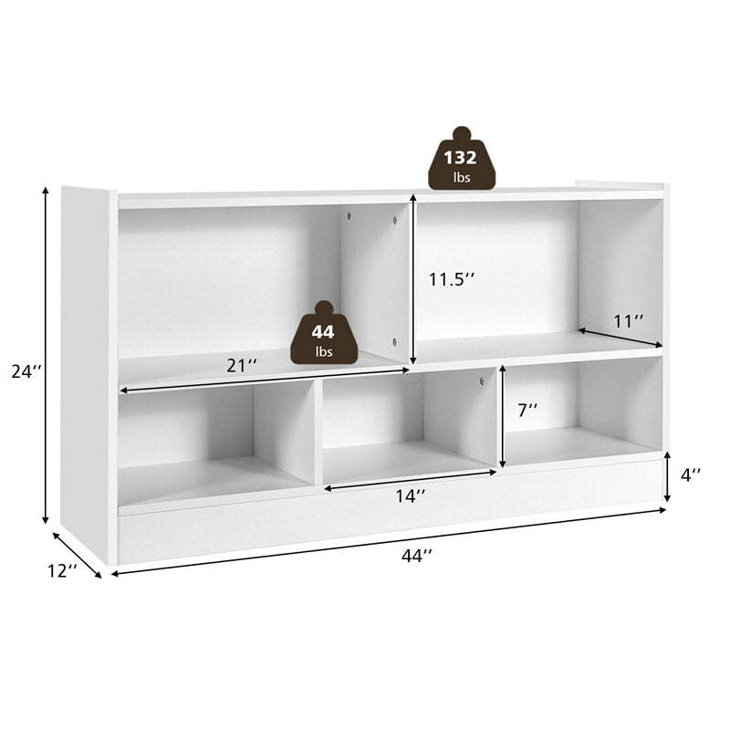 5-Cube Toy Storage Organizer Wood Cube Storage Organizer 2-Shelf Bookcase School Classroom Storage Shelves Daycare Cubbies