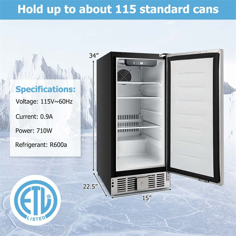 115 Can Beverage Refrigerator, 15 Inch Undercounter Drink Fridge with Stainless Steel Door, Removable Shelves, Built-In & Freestanding Beverage Cooler