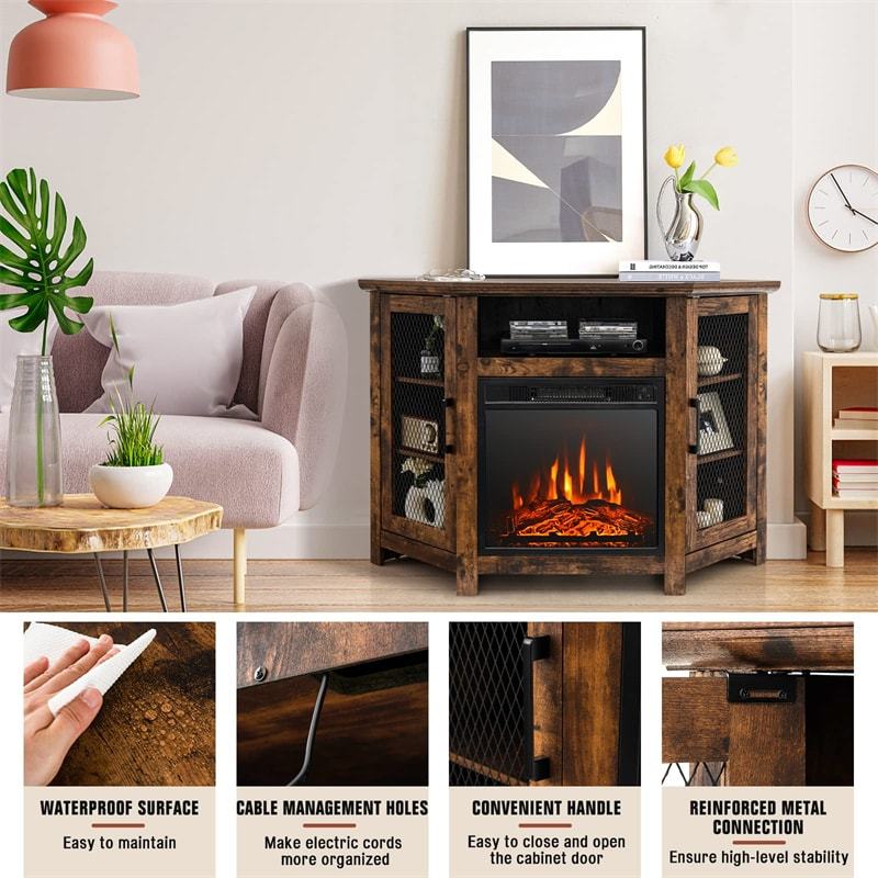 45" Corner Fireplace TV Stand Entertainment Center for TVs up to 50" with 18" Electric Fireplace & Adjustable Shelves