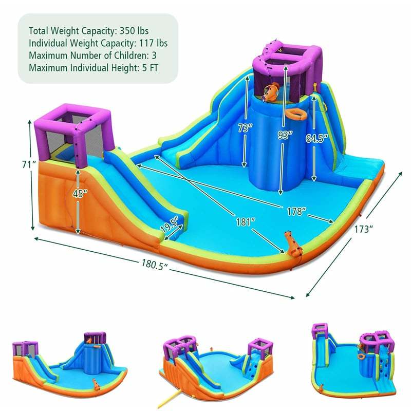 Inflatable Water Slide 15x14.5FT Mega Kids Water Park with Dual Slides, Splash Pool, Water Guns & Climbing Wall for Outdoor Backyard Racing Fun
