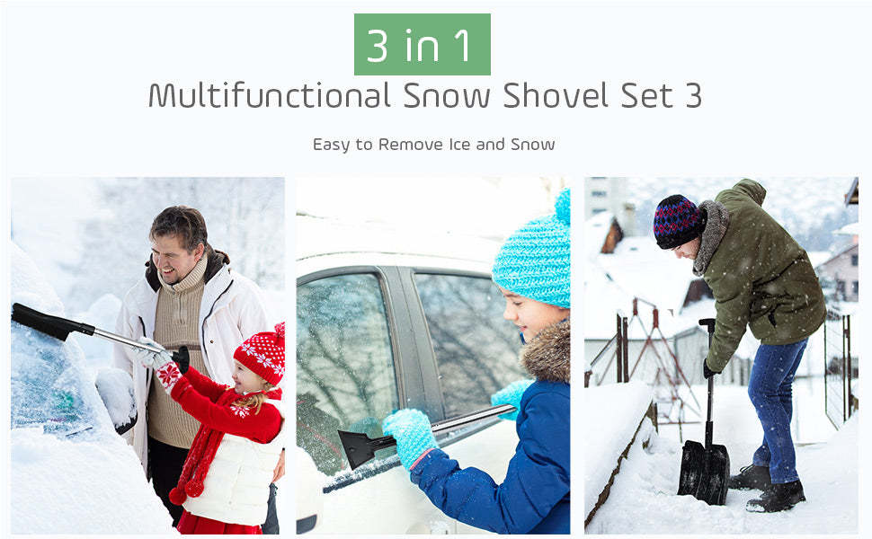 3 in 1 Snow Shovel Kit with Portable Snow Brush and Ice Scraper