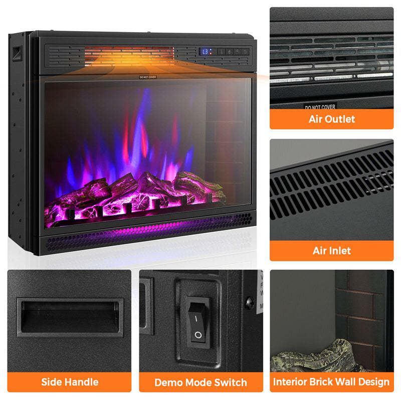 25" Electric Fireplace Insert, 1350W Freestanding Recessed Fireplace Heater with Remote Control, 3 Flame Colors, Adjustable Temperature & 6H Timer