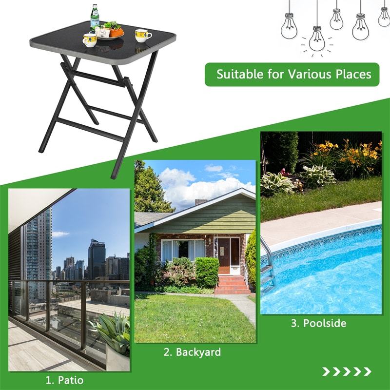 Indoor Outdoor Folding Square Tempered Glass Patio Bistro Table