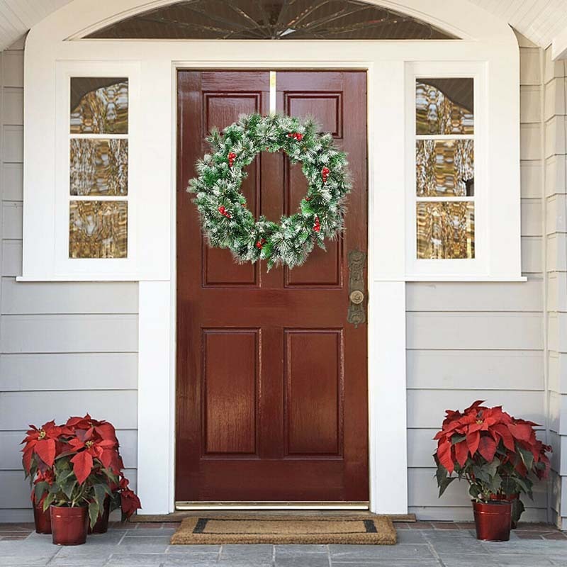 24" Spruce Pre-lit Snowflocked Artificial Christmas Wreath with 50 LED Lights