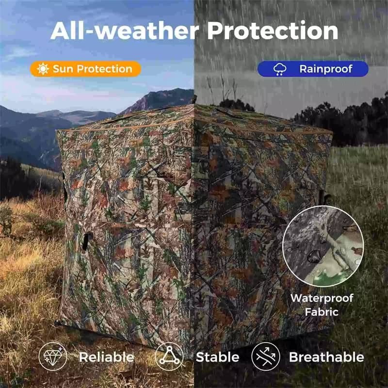 360° One-Way See-Through Hunting Blind 3-in-1 Multifunctional Camo Hunting Tent Stakeout Hunting Blind with Skylight, Roof Cover, Carrying Bag