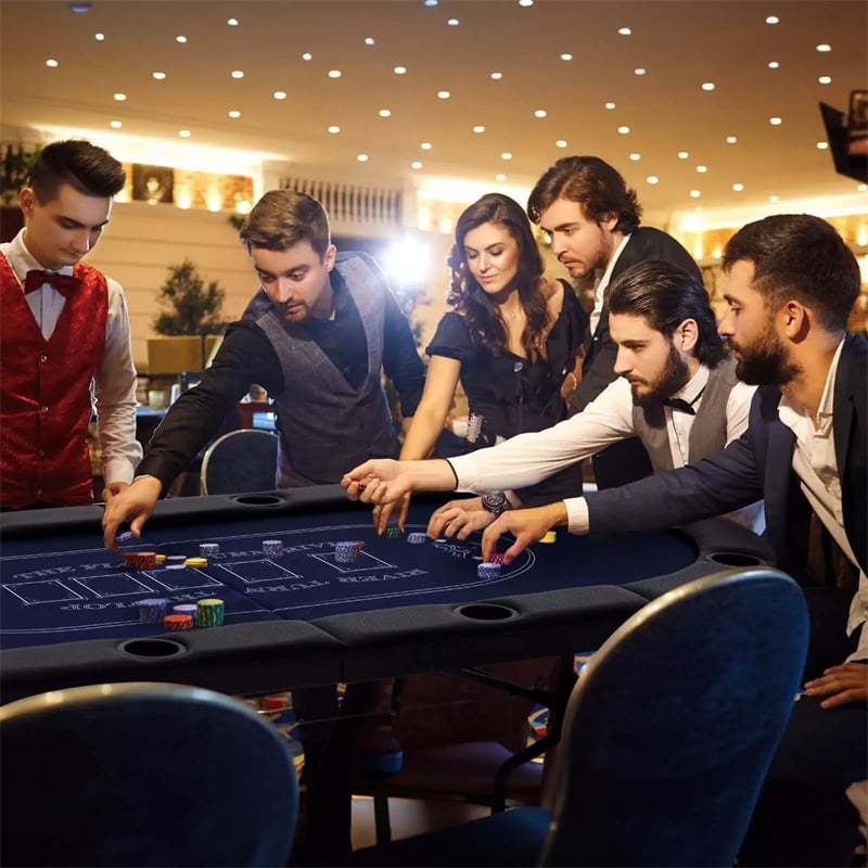 72" Foldable Poker Table, 8-Player Texas Holdem Card Table with Cup Holders, Casino Grade Felt, Portable Oval Blackjack Table for Home Game Room