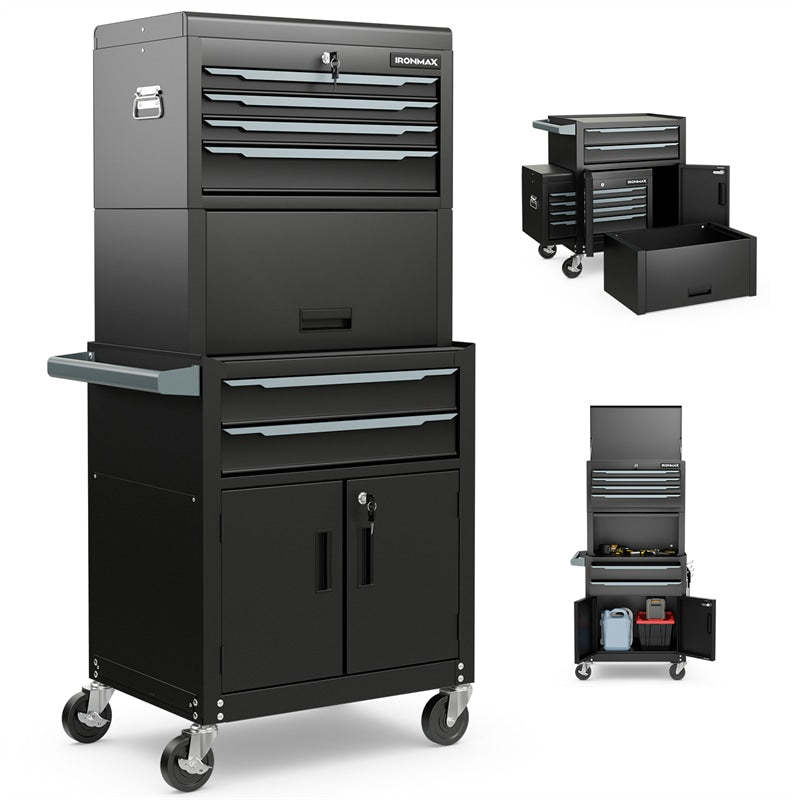 6 Drawer Rolling Tool Chest, 3-in-1 Extra Large Tool Storage Cabinet with Lockable Wheels & Auto Lock, Heavy-Duty Tool Box for Garage, Workshop