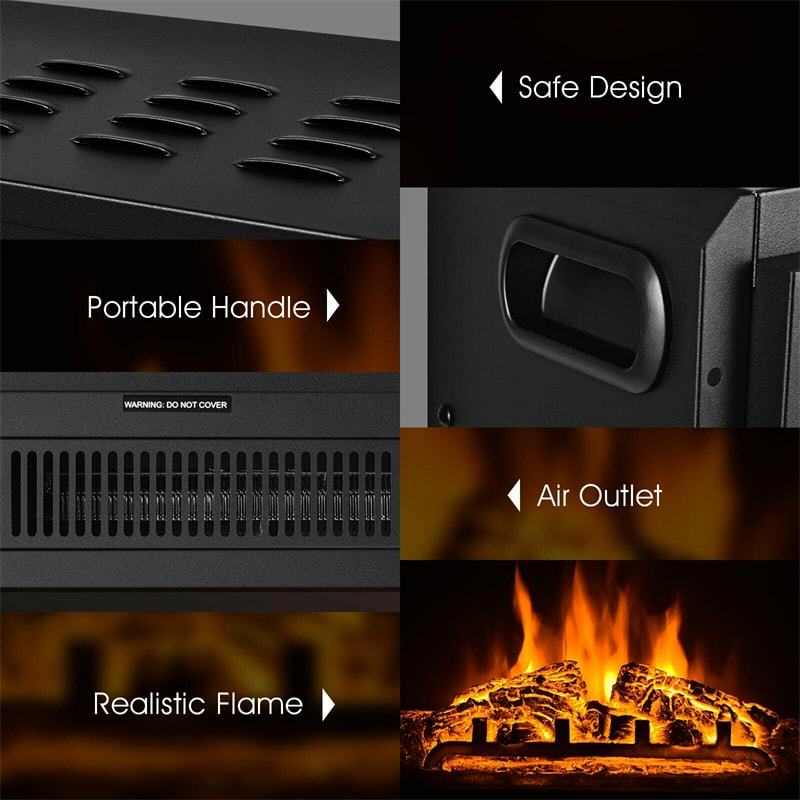 18" Electric Fireplace Insert Freestanding Recessed Heater with Remote Control