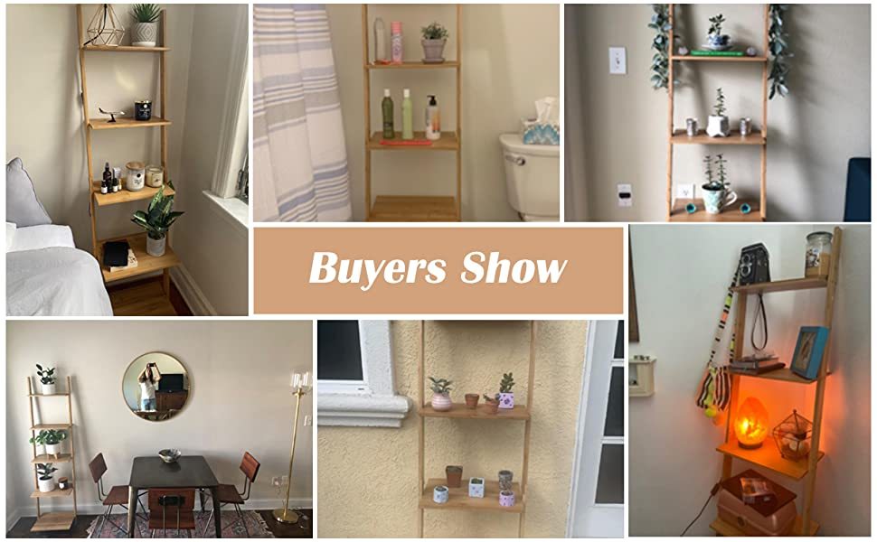 5-Tier Bamboo Ladder Plant Stand Leaning Bookshelf Display Shelf