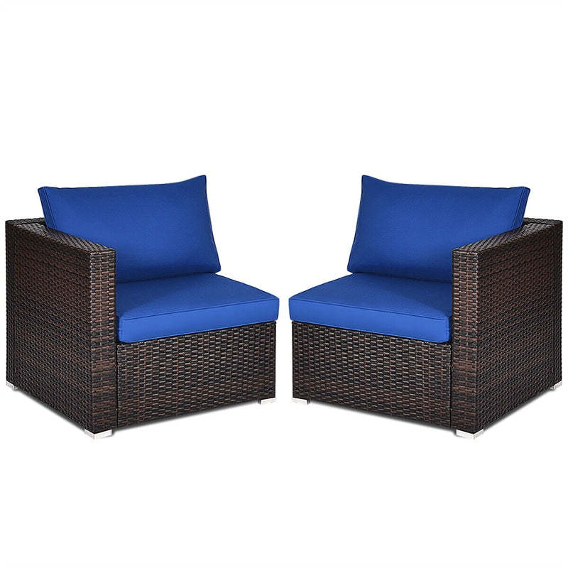 2 PCS Patio Rattan Corner Sofas Wicker Outdoor Loveseat with Cushions for Balcony Poolside Deck