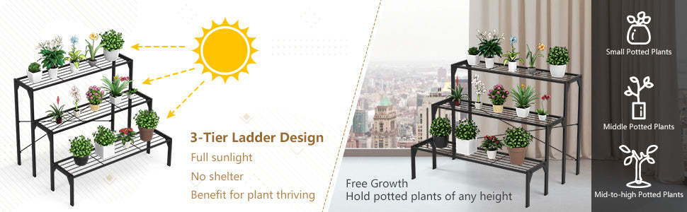 Outdoor 3 Tiers Metal Plant Stand Ladder Flower Pots Holders for Home Garden