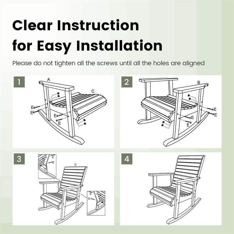 Wood Outdoor Rocking Chair Patio Rocker 330 Lbs Weight Capacity Fir Wood Chair with High Backrest & Wide Armrests for Garden Yard Indoor